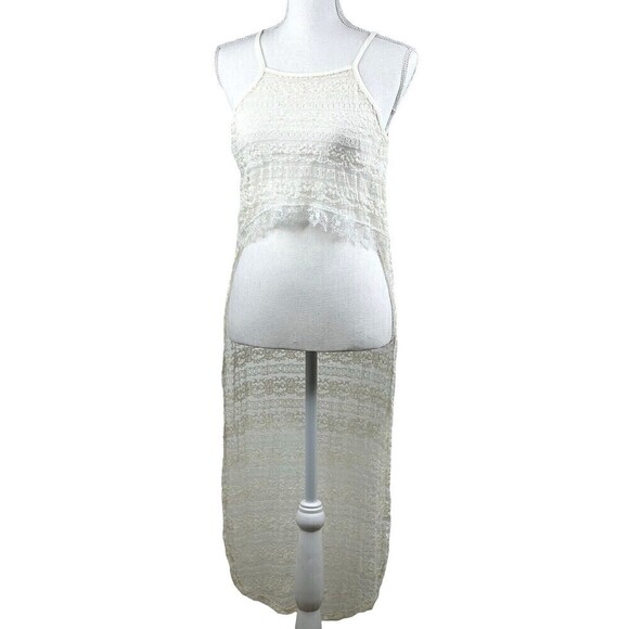New Body Central Creme Swim Cover Up Top Stretch Lace Short Front Long Back  XL - Picture 1 of 6